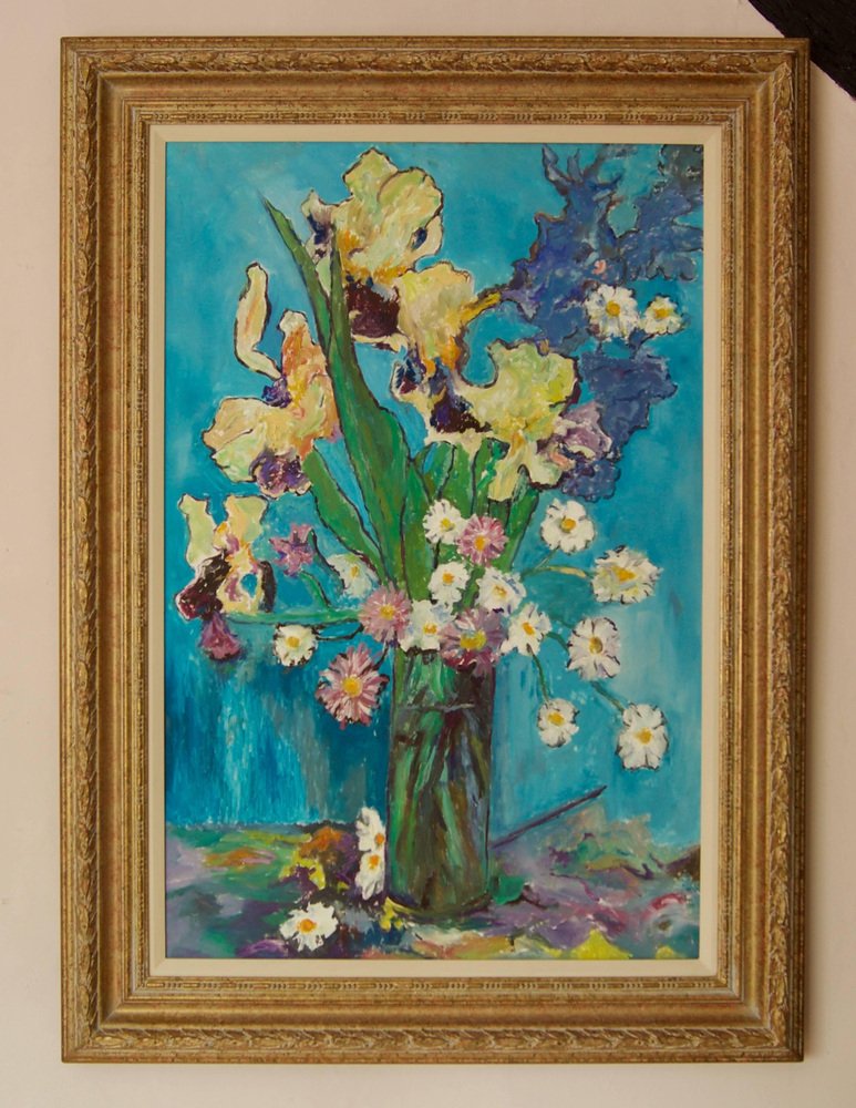 Flowers, Late 20thCentury, Still Life, Oil Pastel by Edwin Mendoza