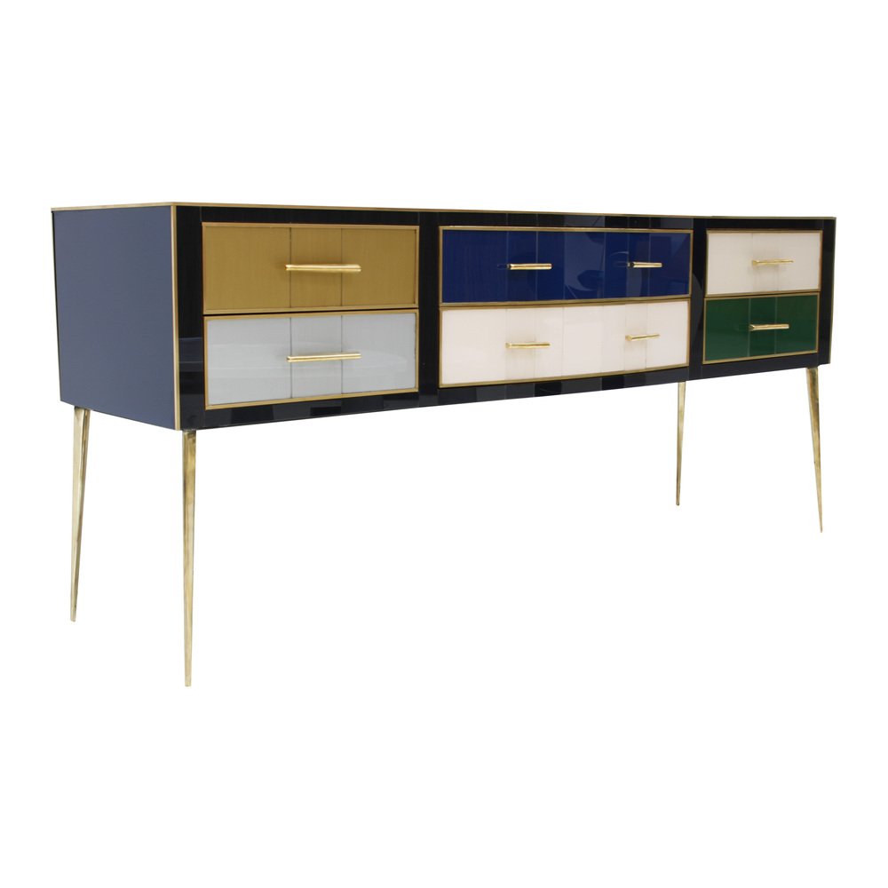 Mid-Century Modern Solid Wood and Colored Glass Sideboard, Italy for ...