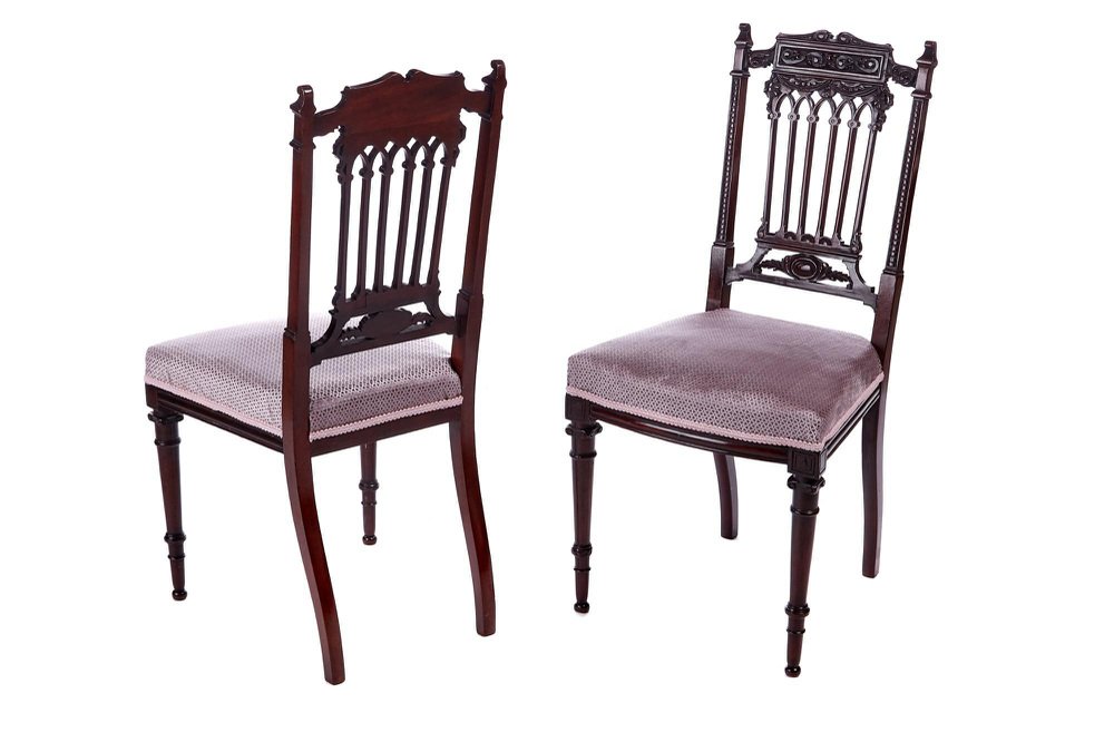 Set of Antique Victorian Carved Mahogany Side Chairs for sale at Pamono