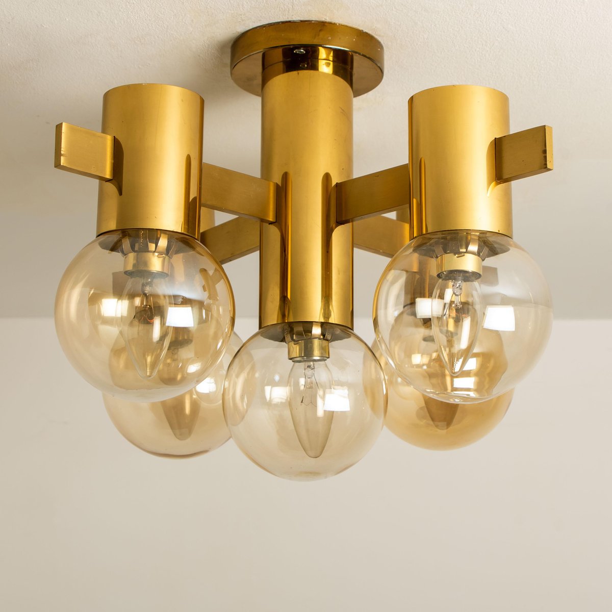 Brass and Glass Light Fixtures in the Style of Jakobsson, 1960s, Set of