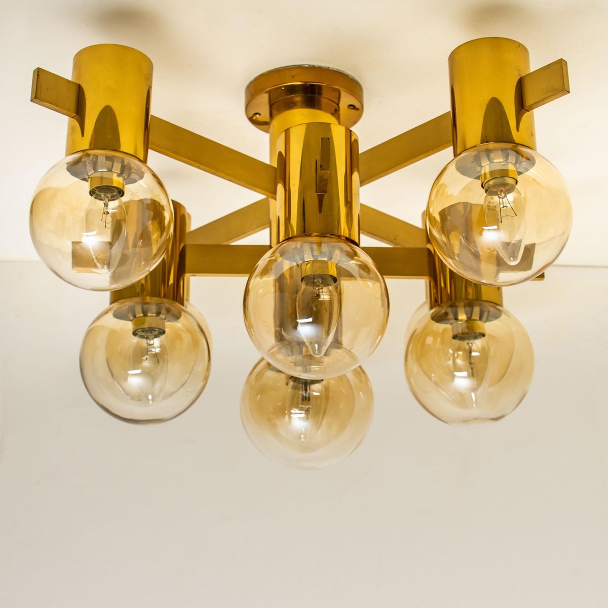 Brass and Glass Light Fixtures in the Style of Jakobsson, 1960s, Set of