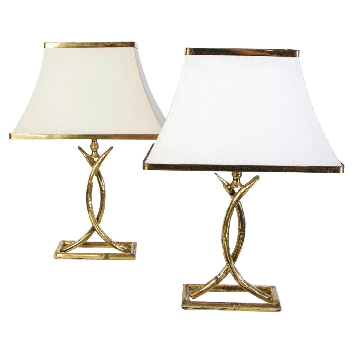 Vintage Italian Table Lamps in Brass, 1970s, Set of 2 for sale at Pamono