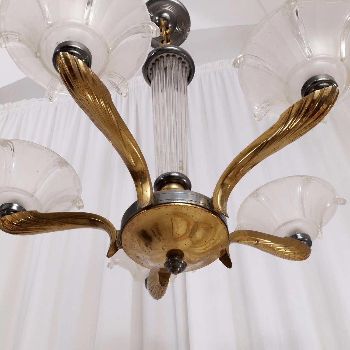 French Art Deco Glass Rod Chandelier, 1930s for sale at Pamono