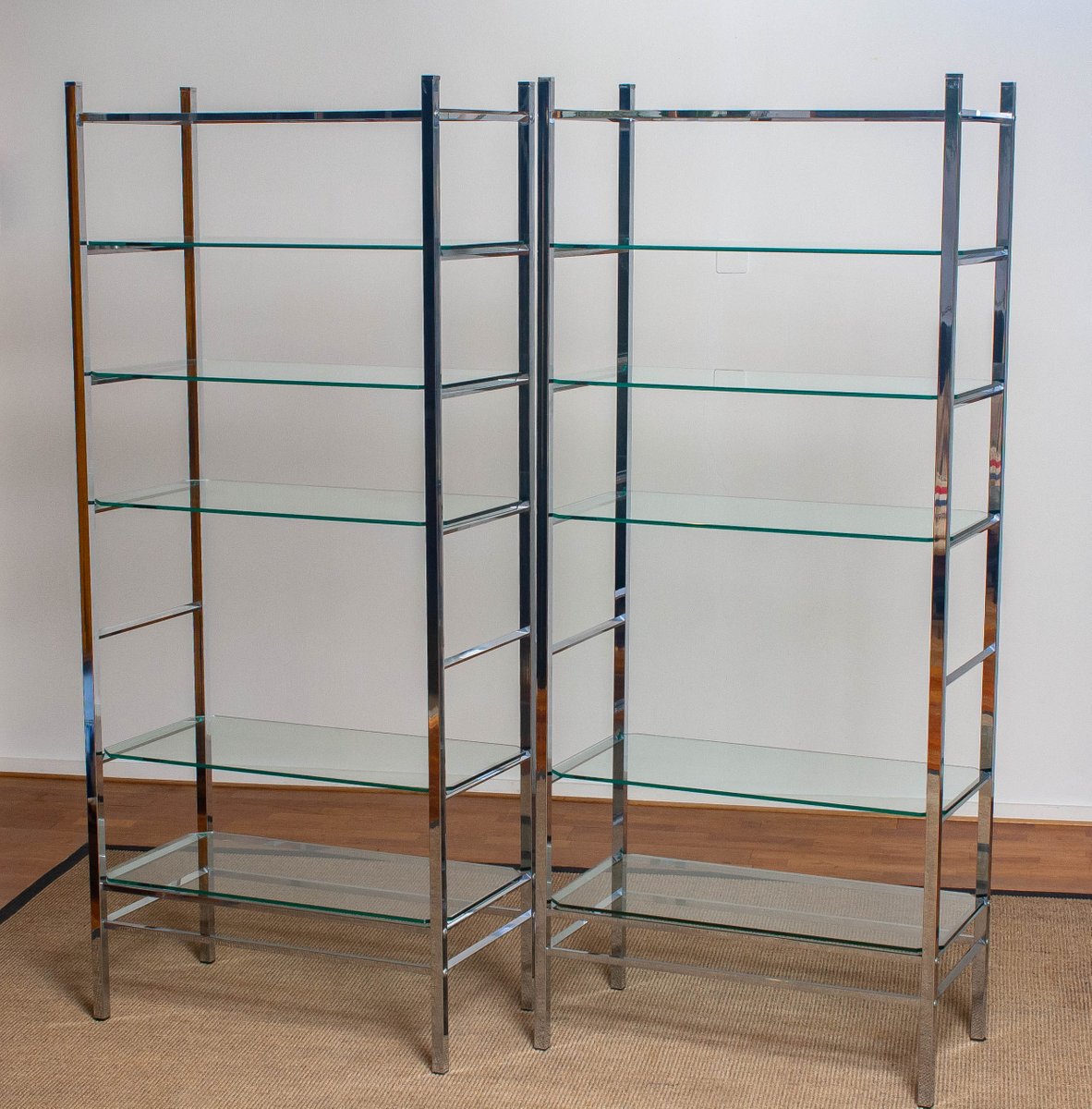 Italian Modernist Display Bookcases in Chrome with Glass, 1970s, Set of