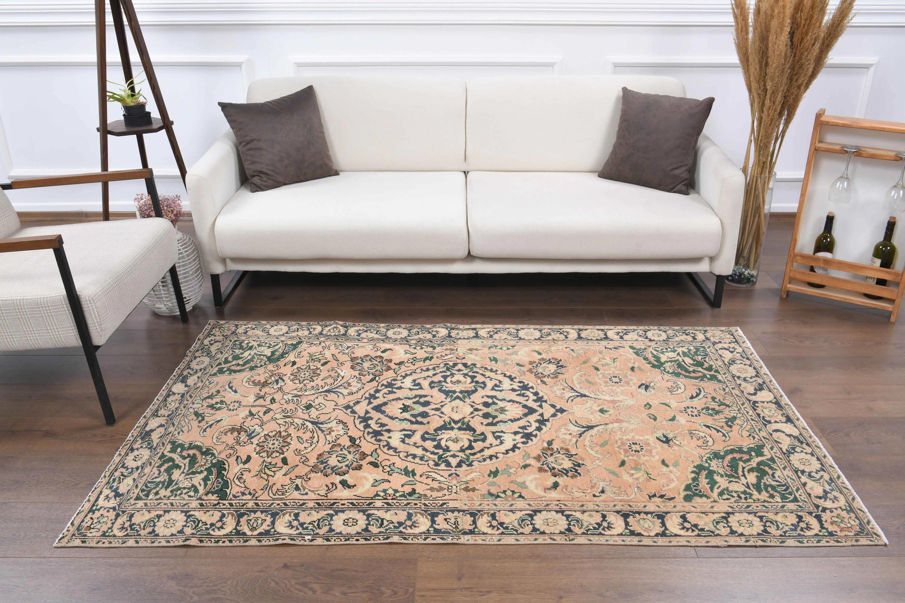 Wool Rug Eastern Vintage Middle Eastern Orange Wool Rug for sale at Pamono