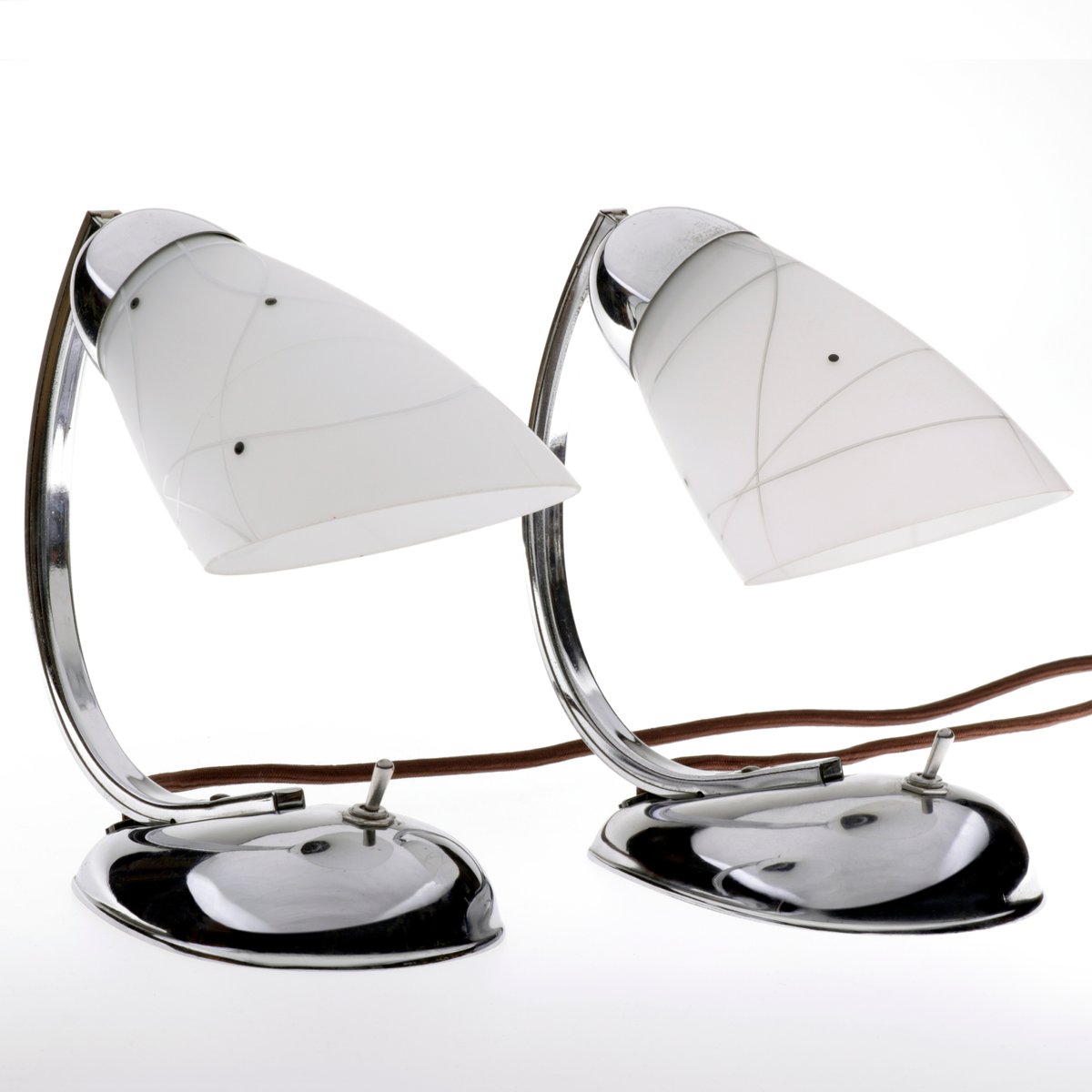 Art Deco Bedside Lamps in Chromed Glass by Josef Hurka for Napako