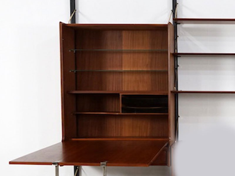 Large Free Standing Wall Unit In Teak Brass With Desk By Louis Van Per Piece
