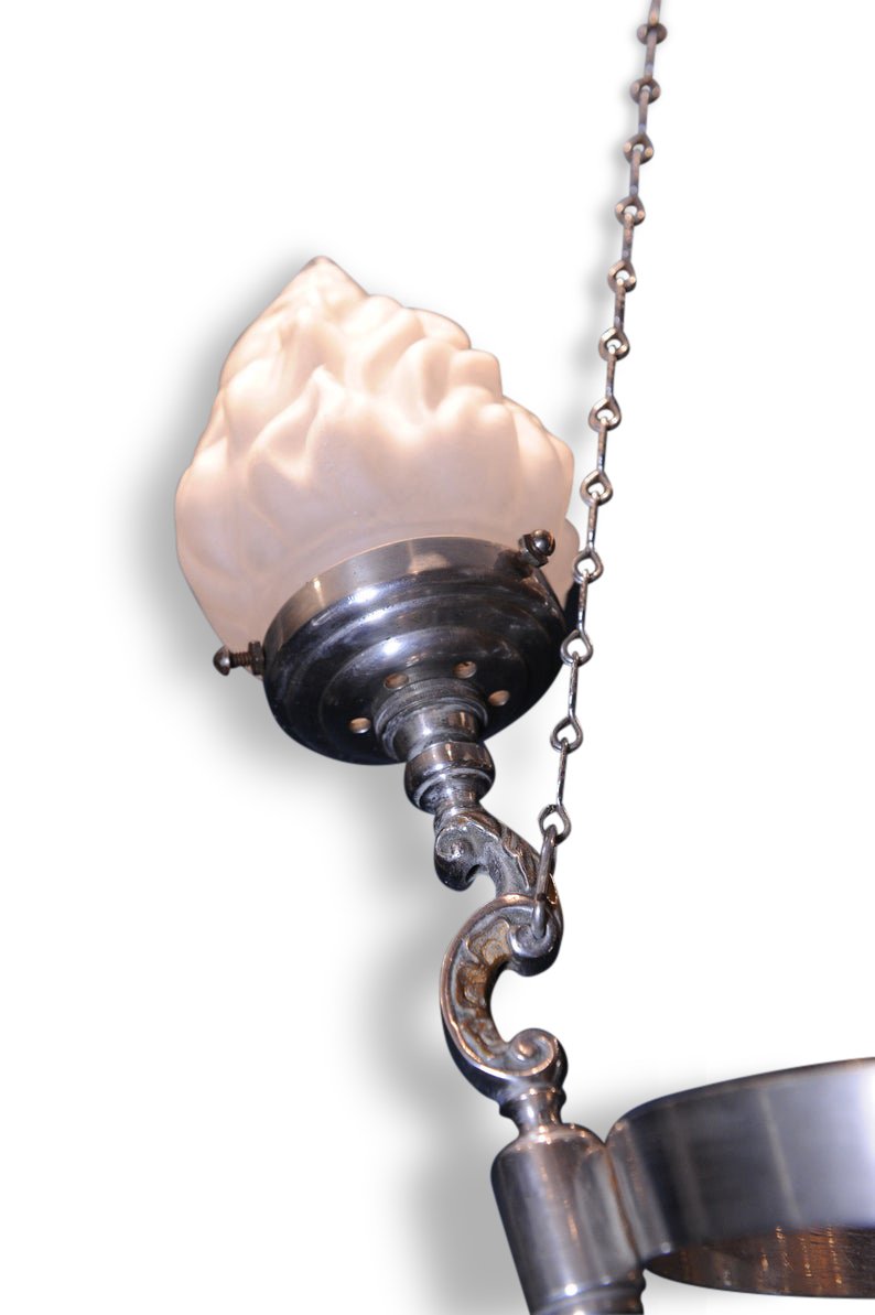 Vintage Art Deco 3Branch Chrome & Brass Suspension Light for sale at