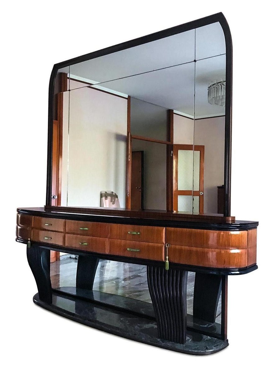 gebogenes sideboard aus palisander mit opalglas kristallglas von vittorio dassi 1950er 1