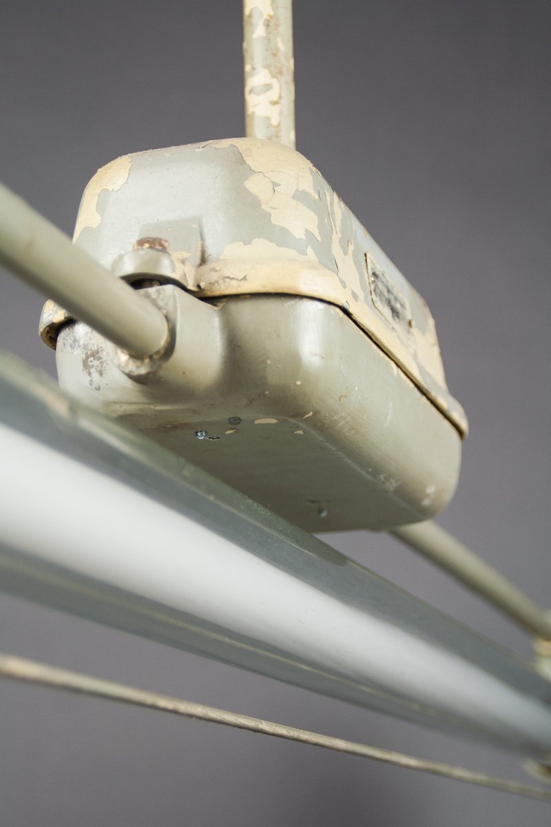 Vintage Single Fluorescent Light Fixture with Long Pendulum from VEB