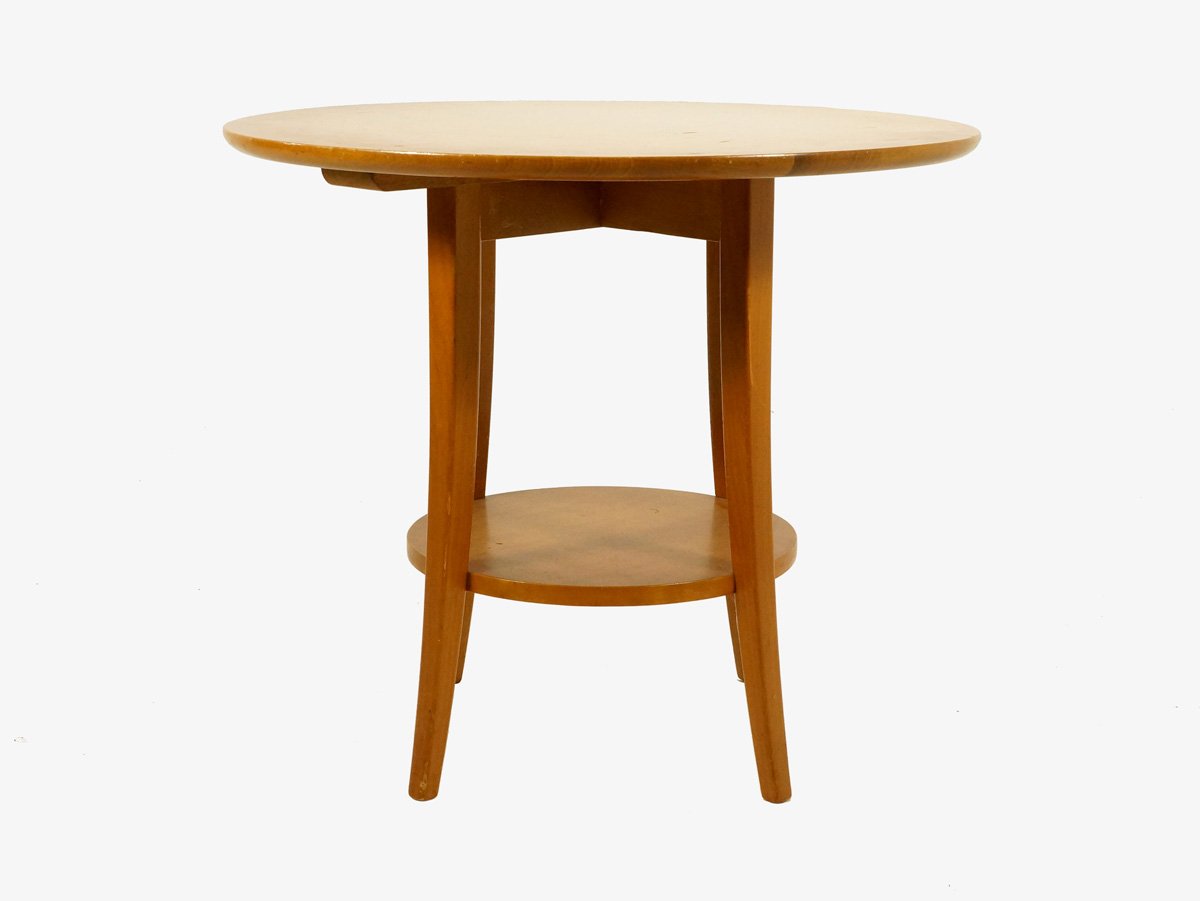 Vintage Circular Birch Wood Coffee Table 1950s