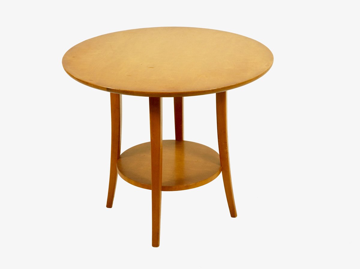 Vintage Circular Birch Wood Coffee Table 1950s