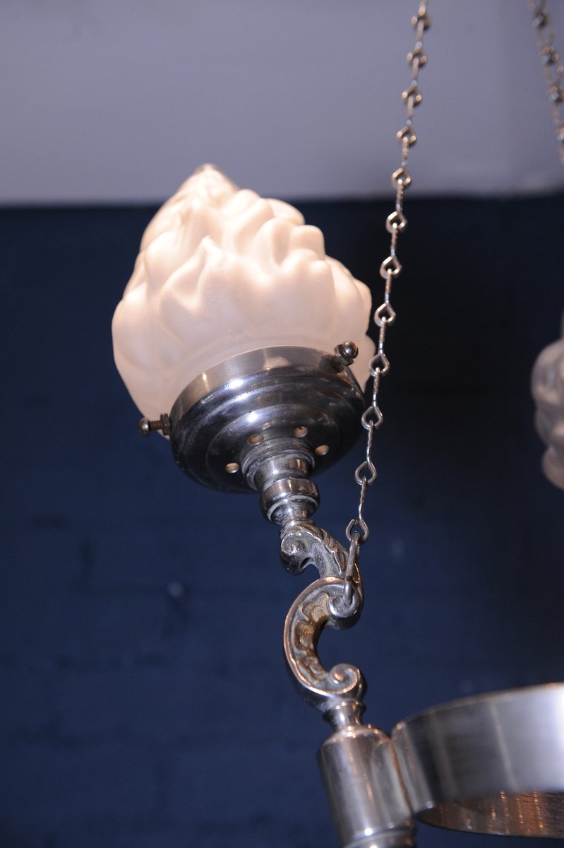 Vintage Art Deco 3Branch Chrome & Brass Suspension Light for sale at