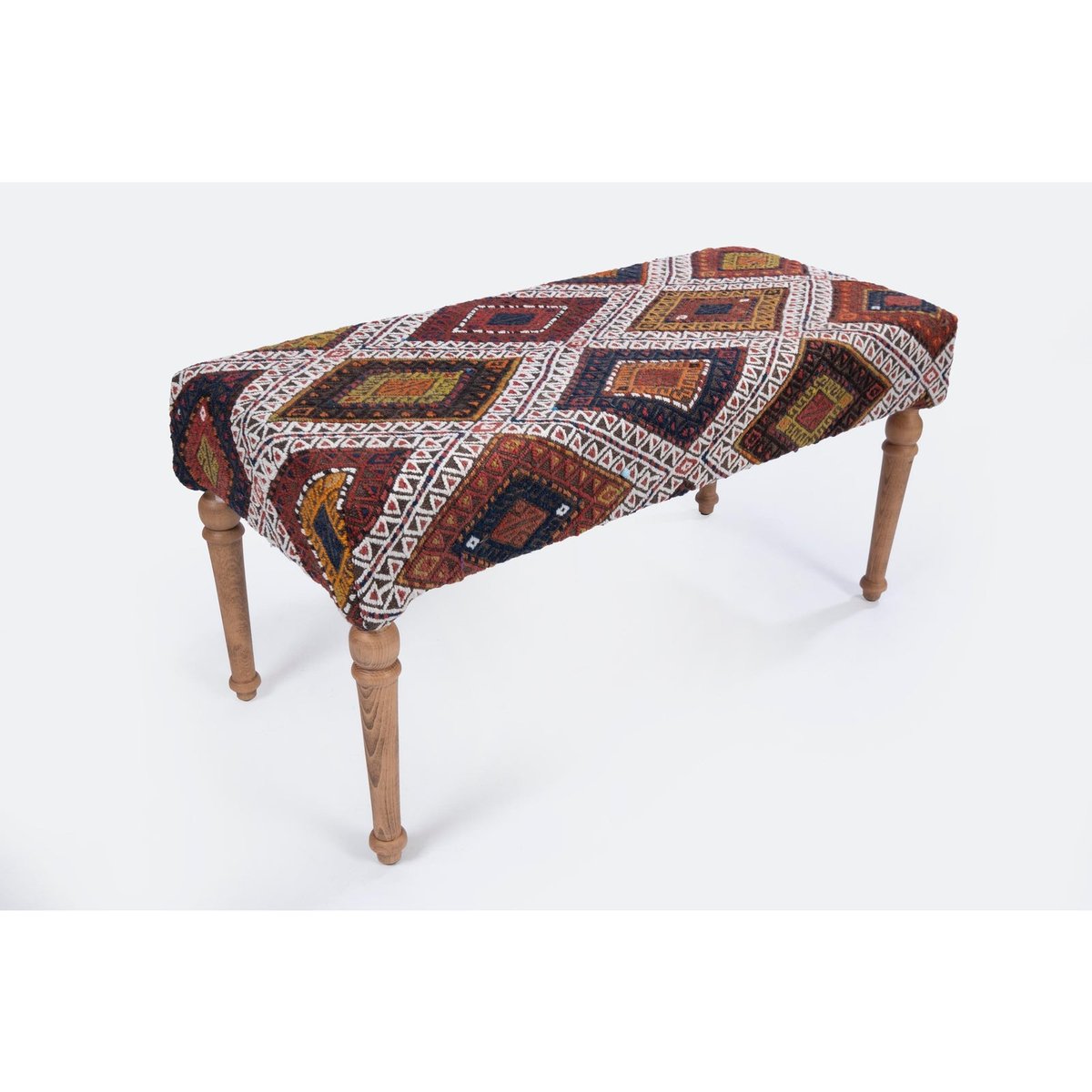 Vintage Turkish Upholstered Kilim Bench And Stools