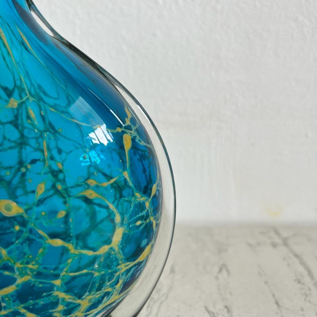 Blue Fish Crackled Vase from Mdina, 1970s for sale at Pamono